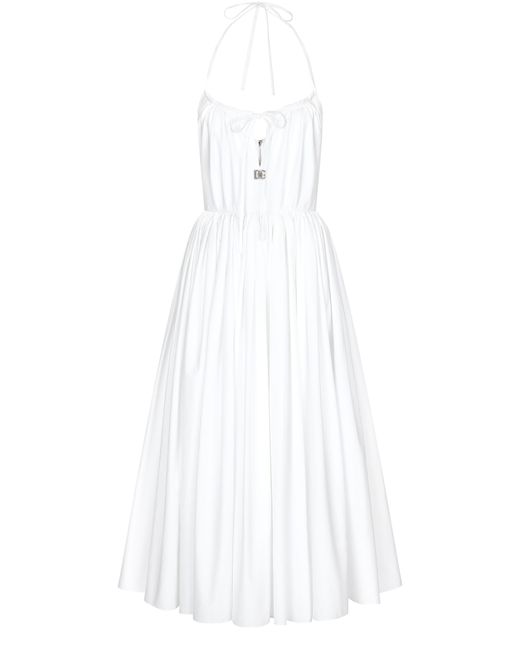 Dolce & Gabbana White Baumwollkleid in Midilänge mit Tellerrock