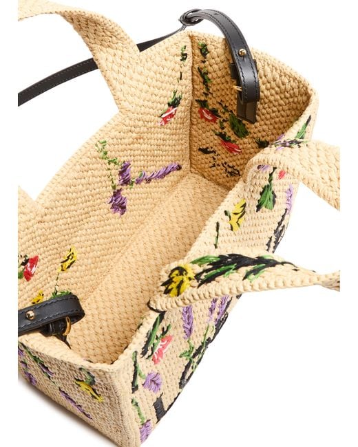 Loewe Metallic Font Flowers Small Raffia Tote Bag