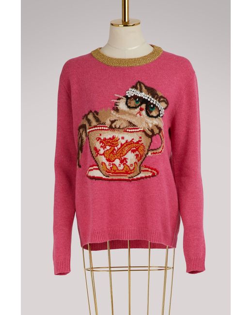 Gucci Pink Cat & Glasses Knit Sweater