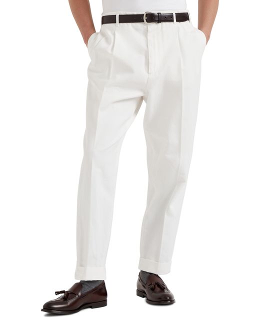 Pantalon en gabardine Brunello Cucinelli pour homme en coloris White