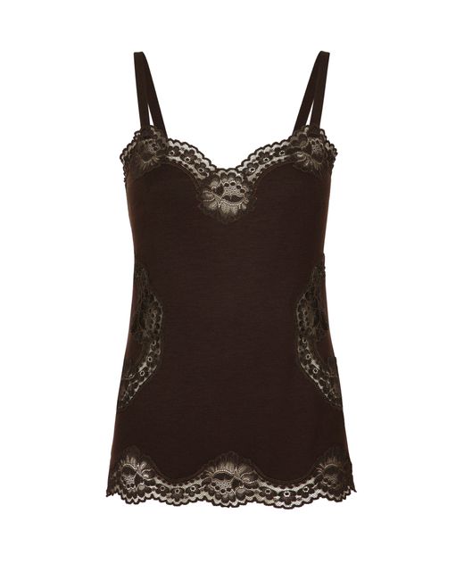 Dolce & Gabbana Brown Wool Jersey Lingerie Top With Lace