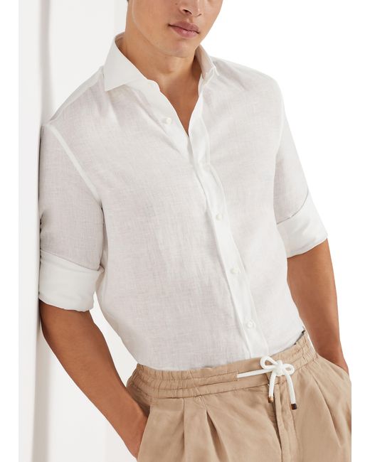 Brunello Cucinelli White Linen Shirt for men