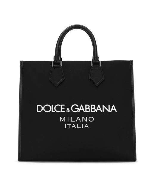 Dolce & Gabbana Black Large Nylon Shopper With Rubberized Logo for men