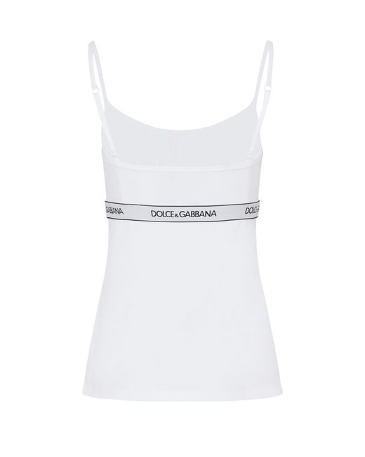 Dolce & Gabbana White Jersey Top With Branded Elastic