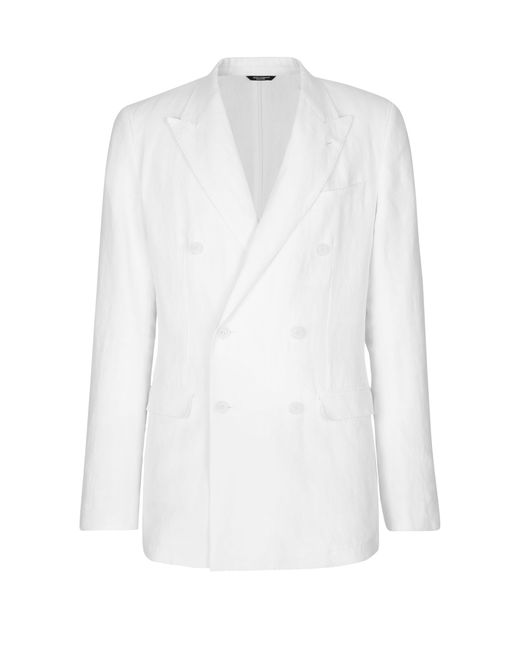 Dolce & Gabbana White Taormina Double-breasted Jacket In Linen for men