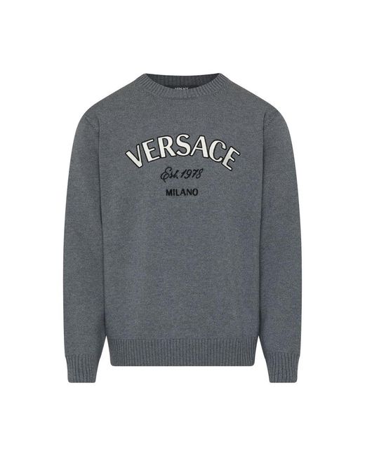 Versace Gray Embroidery Knit Sweater for men