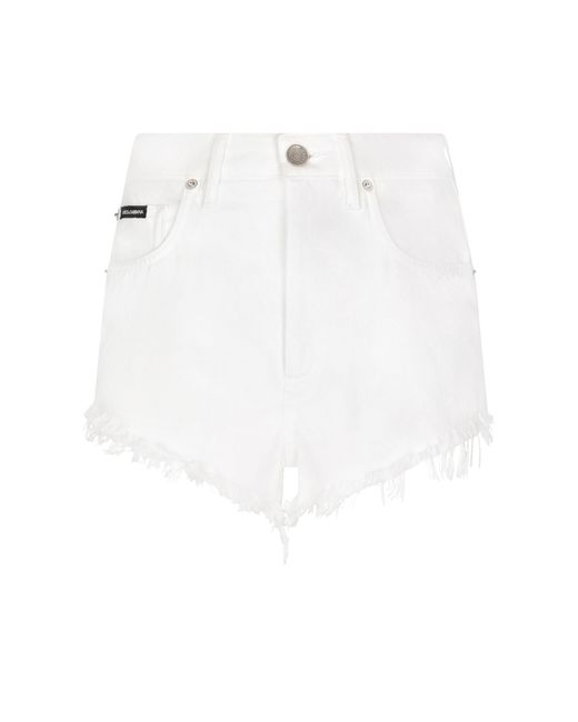 Dolce & Gabbana White Denim-Shorts mit Riss-Details