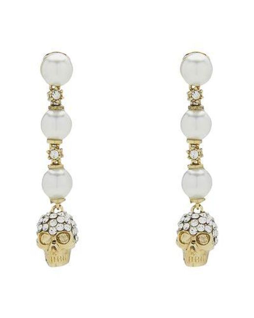 Alexander McQueen Metallic Skull And Pearl Earrings