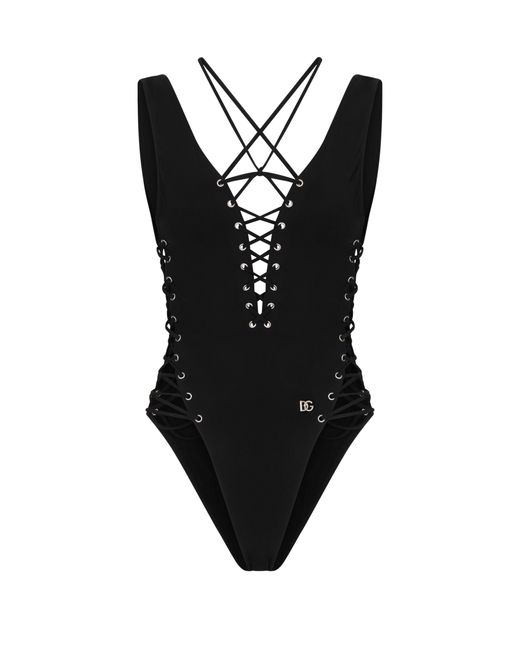 Dolce & Gabbana Black One-piece Swimsuit With Plunging Neckline