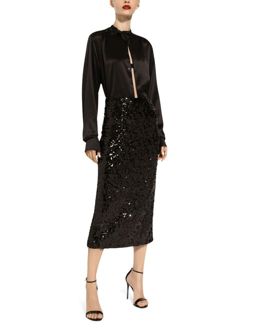 Dolce & Gabbana Black Sequined Calf-length Skirt