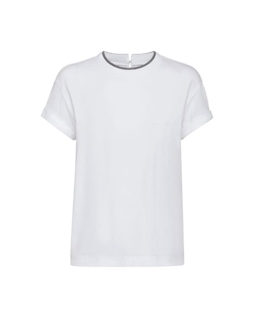 Brunello Cucinelli White Jersey Cotton T-Shirt With Superimposed Effect