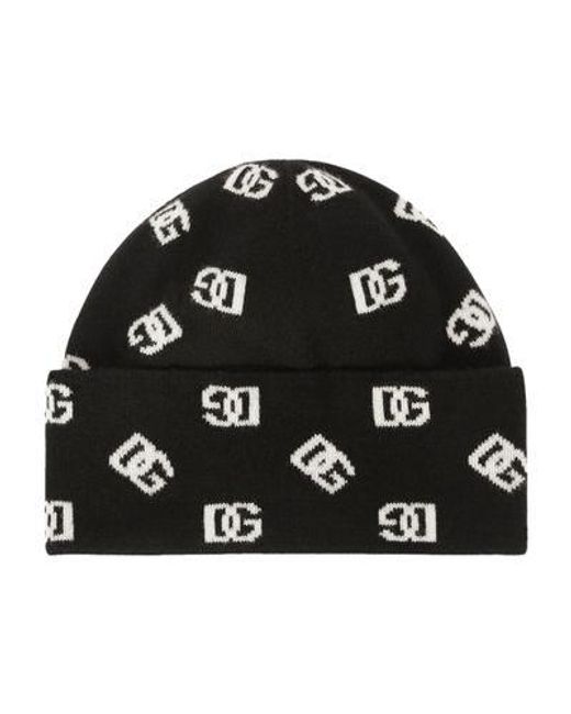 Dolce & Gabbana Black Knit Cashmere And Wool Jacquard Hat for men