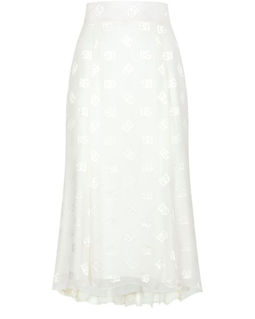 Dolce & Gabbana White Dévoré Satin Godet Skirt