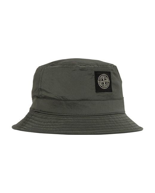 Stone Island Green Bucket Hat With Logo for men