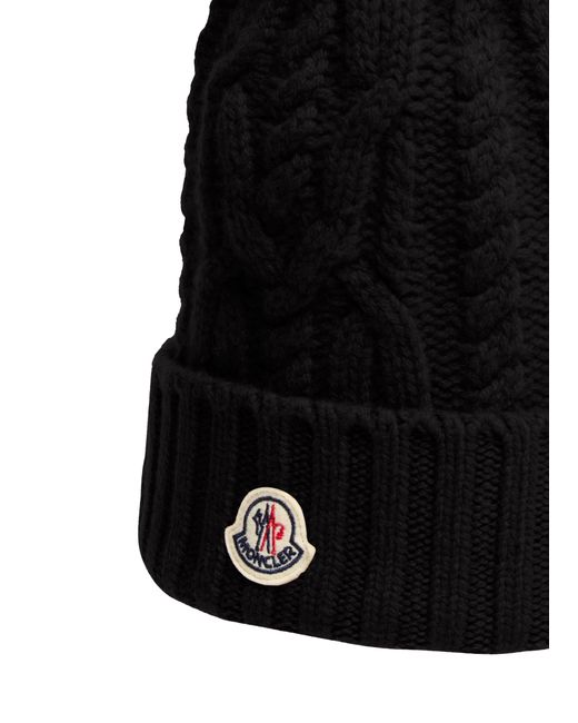 Moncler Black Beanie With Logo