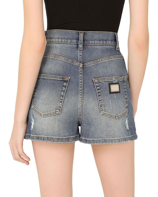 Dolce & Gabbana Blue Denim Shorts With Ripped Details