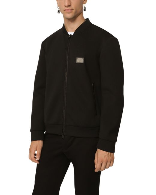 Dolce & Gabbana Black Technical Piqué Jacket With Branded Tag for men