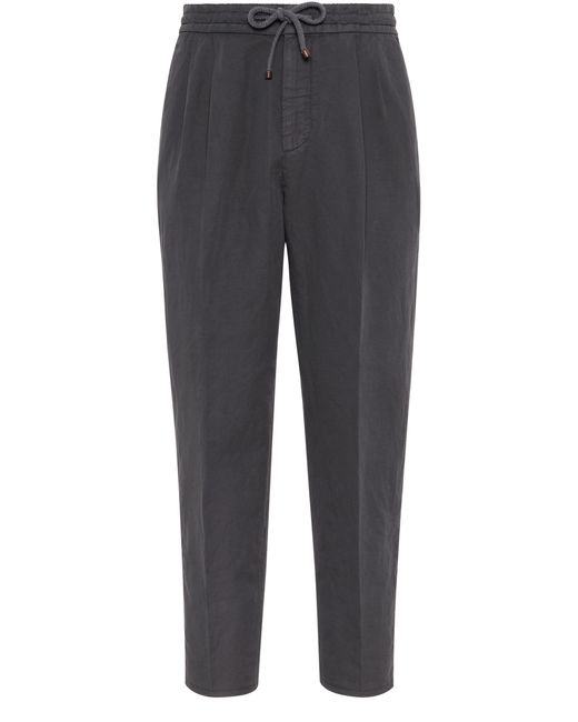 Brunello Cucinelli Gray Leisure Fit Trousers With Drawstring for men