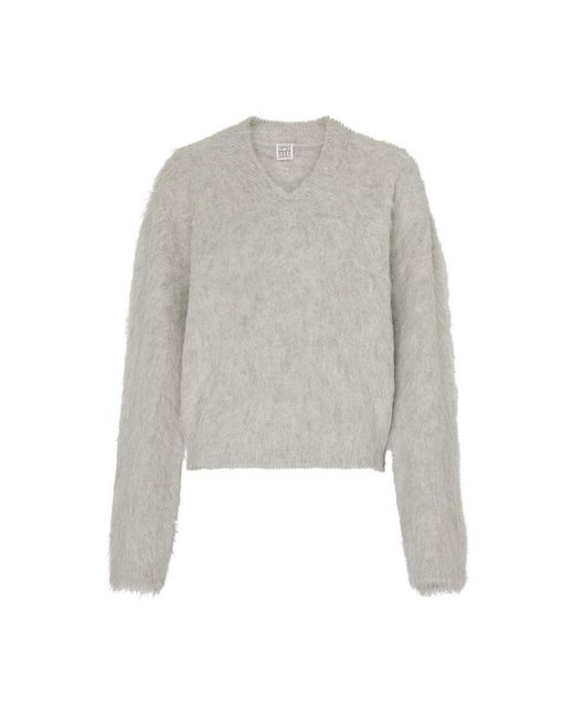 Totême  Gray Alpaca V-neck Sweater