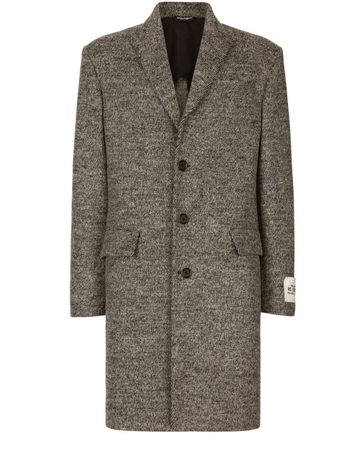 Dolce & Gabbana Brown Melange Diagonal Wool Single-breasted Coat for men