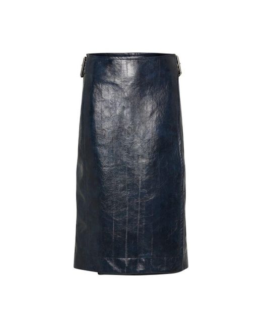 Bottega Veneta Blue Embossed Leather Midi Skirt