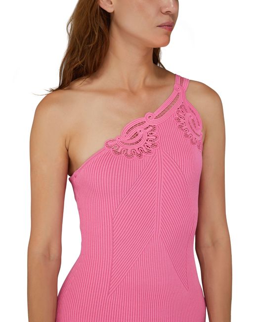 Self-Portrait Pink One Shoulder Ribbed Knit Mini Dress
