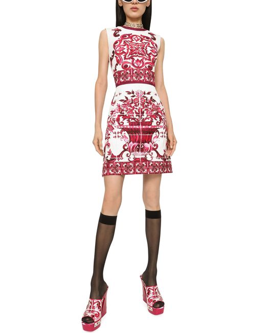 Dolce & Gabbana Red Short Majolica-print Brocade Dress