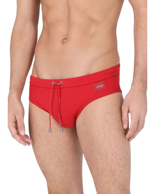 Dolce & Gabbana Red Swim Briefs With High-Cut Leg for men