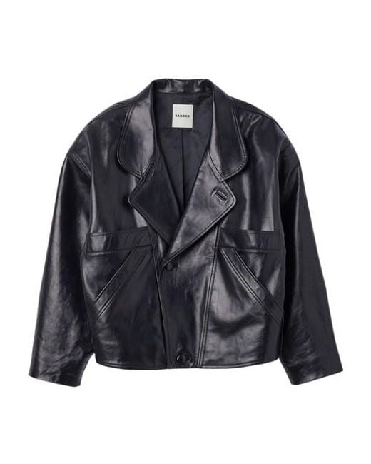 Sandro Black Oversized Leather Jacket