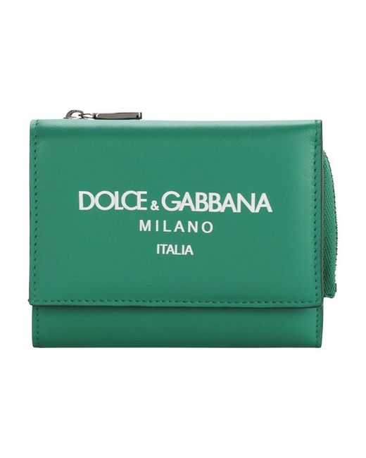 Dolce & Gabbana Green Calfskin Wallet With Raised Logo for men