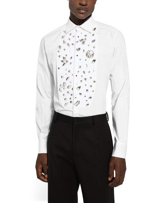Dolce & Gabbana White Gold-fit Tuxedo Shirt for men