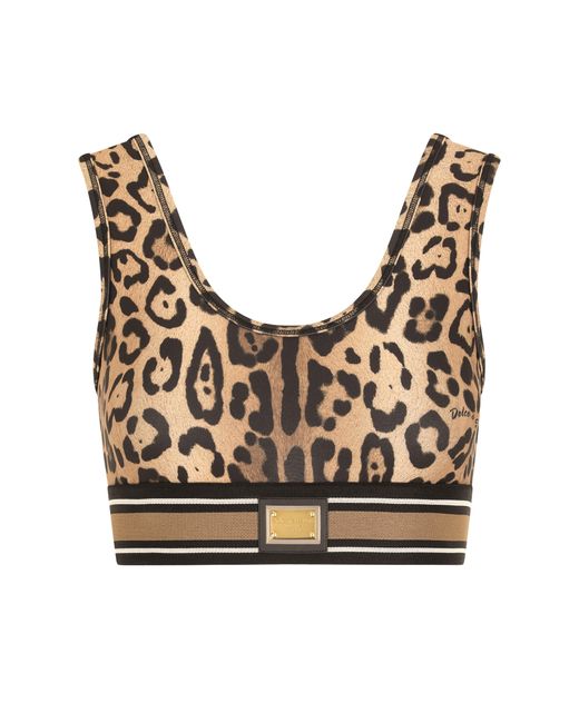 Dolce & Gabbana Multicolor Crop-Top aus Spandex/Jersey mit Leopardenprint