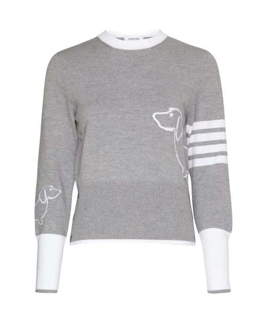Thom Browne Gray 4-bar Crew Neck Pull Over