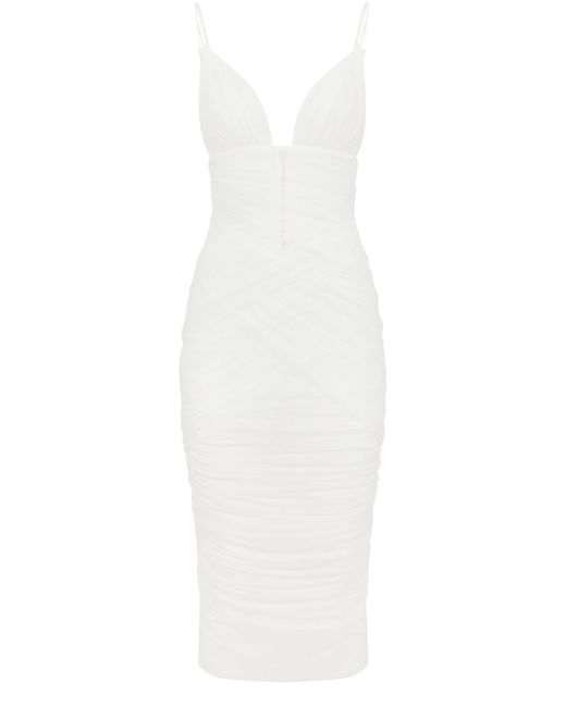 Dolce & Gabbana White Wadenlanges drapiertes Kleid aus Tüll