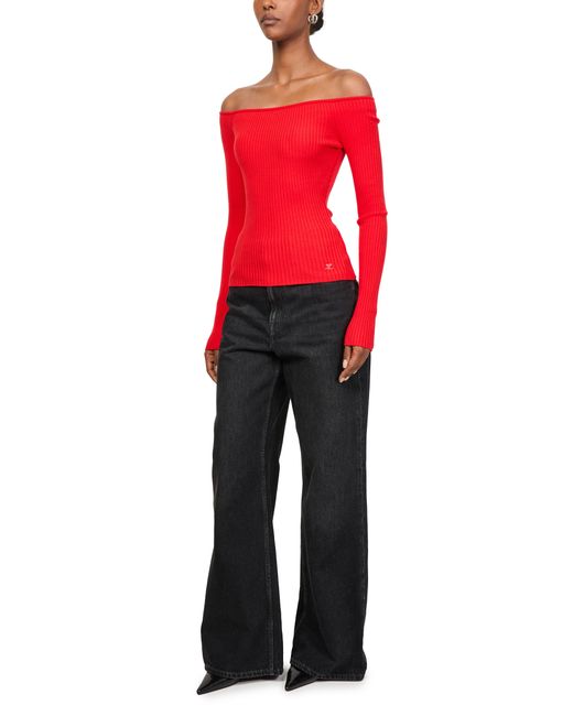 Courreges Red Schulterfreies Rippstrick-Top