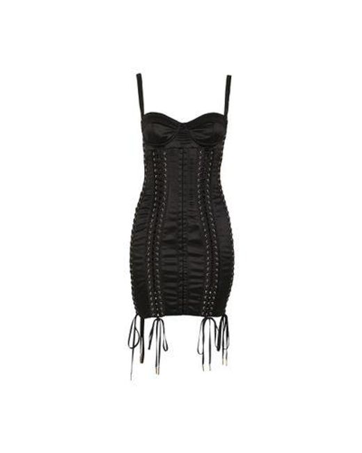 Dolce & Gabbana Black Satin Minidress With Laces