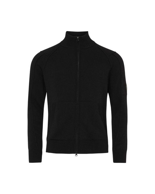 C P Company Black Lambswool Zipped Sweater for men