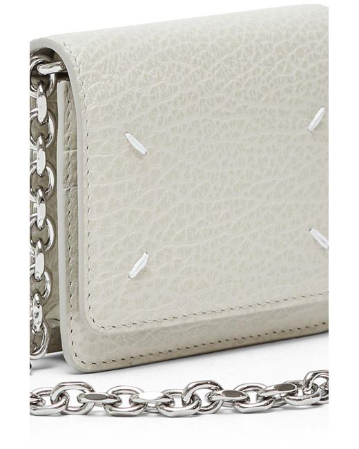 Maison Margiela Small Leather Chain Wallet in White | Lyst