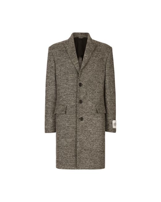 Dolce & Gabbana Brown Melange Diagonal Wool Single-breasted Coat for men