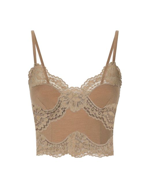 Dolce & Gabbana Natural Wool Jersey Lingerie Crop Top With Lace