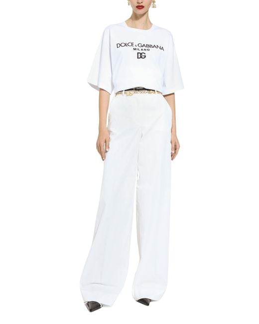 Dolce & Gabbana White Flared Cotton Gabardine Pants