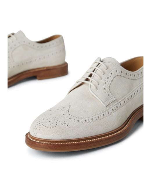 Brunello Cucinelli White Longwing Brogue Derby Shoes for men