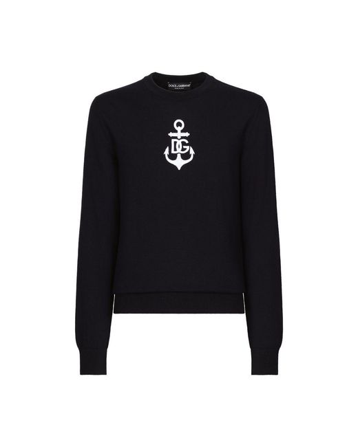 Dolce & Gabbana Black Round-neck Virgin Wool Sweater for men