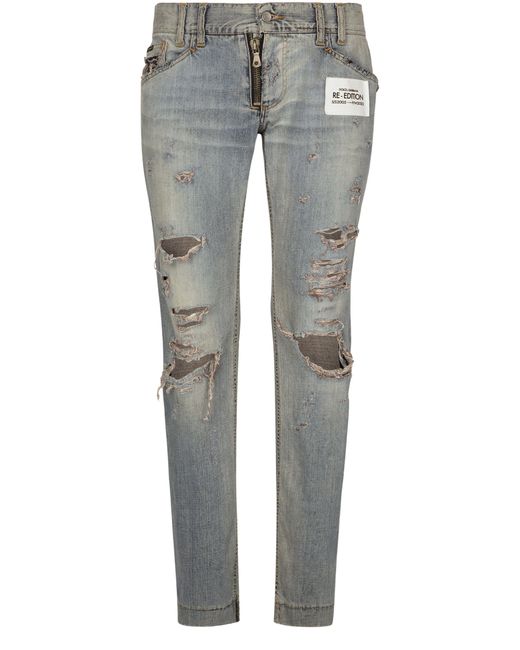 Dolce & Gabbana Gray Washed Denim Jeans With Rips for men