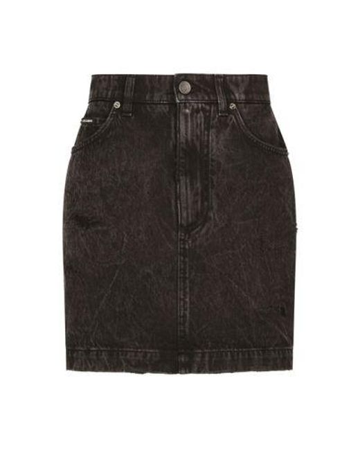 Dolce & Gabbana Black Washed Denim Miniskirt