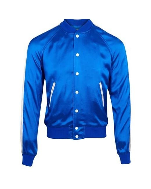 Celine Paris Embroidered Varsity Jacket In Satin in Blue for Men | Lyst