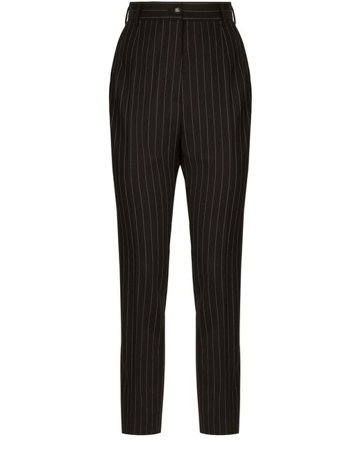 Pantalon en sergé taille haute à fines rayures Dolce & Gabbana en coloris Black