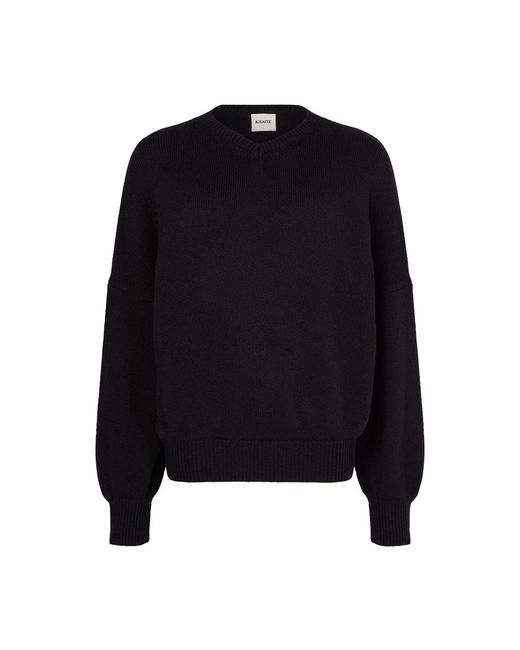 Khaite Black Wolfe Cashmere V-Neck Sweater