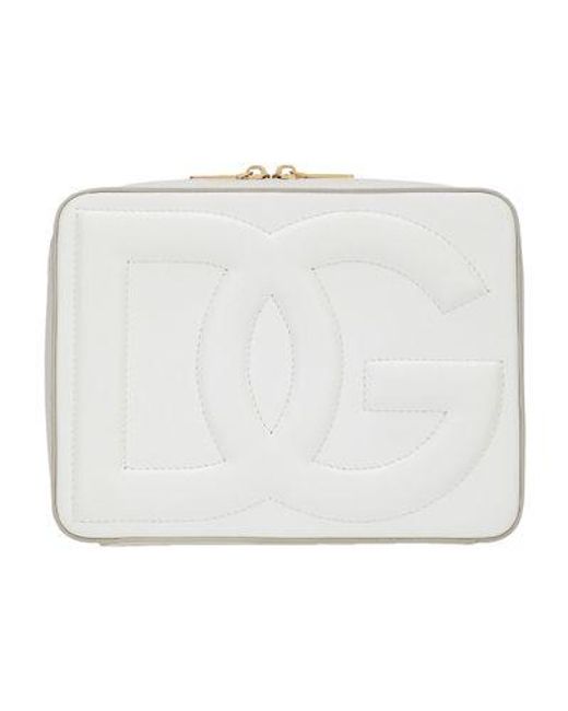 Dolce & Gabbana White Medium Calfskin Dg Logo Camera Bag