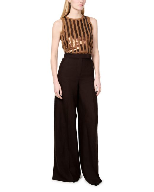 Max Mara Brown Sequoia Wide-Leg Linen Pants